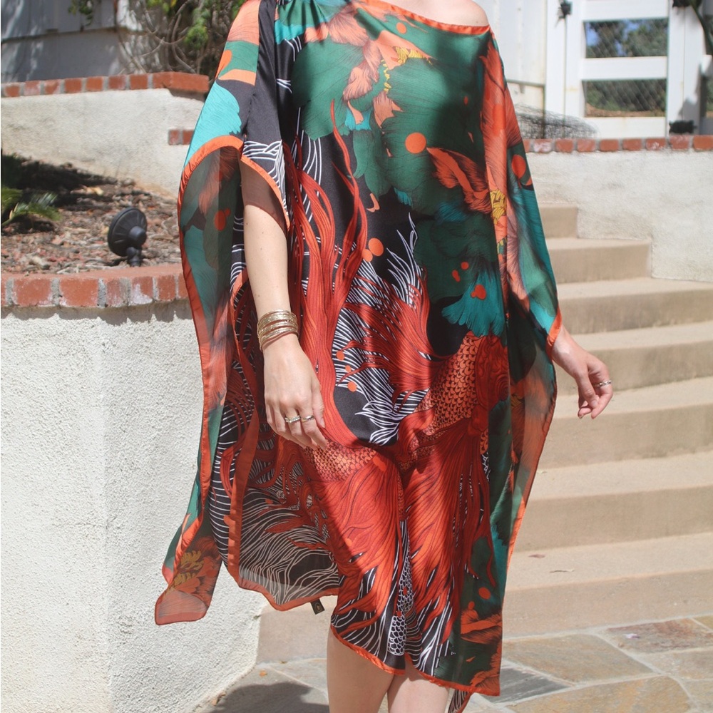 Tropical koi fish print kaftan